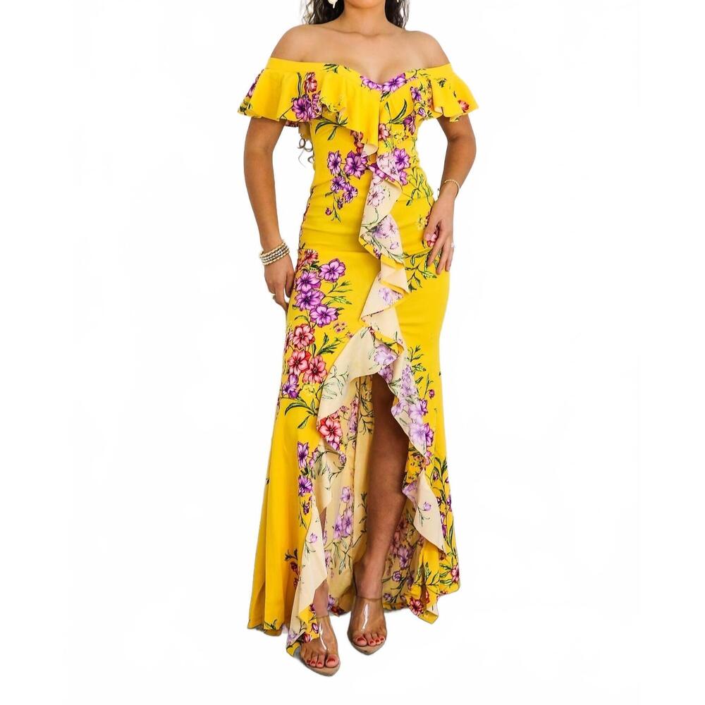 NEW SURELYMINE sunshine bloom ruffle maxi dress in yellow